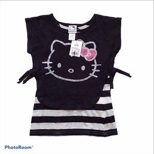 Hello Kitty striped tank with glittery kitty black cropped overshirt